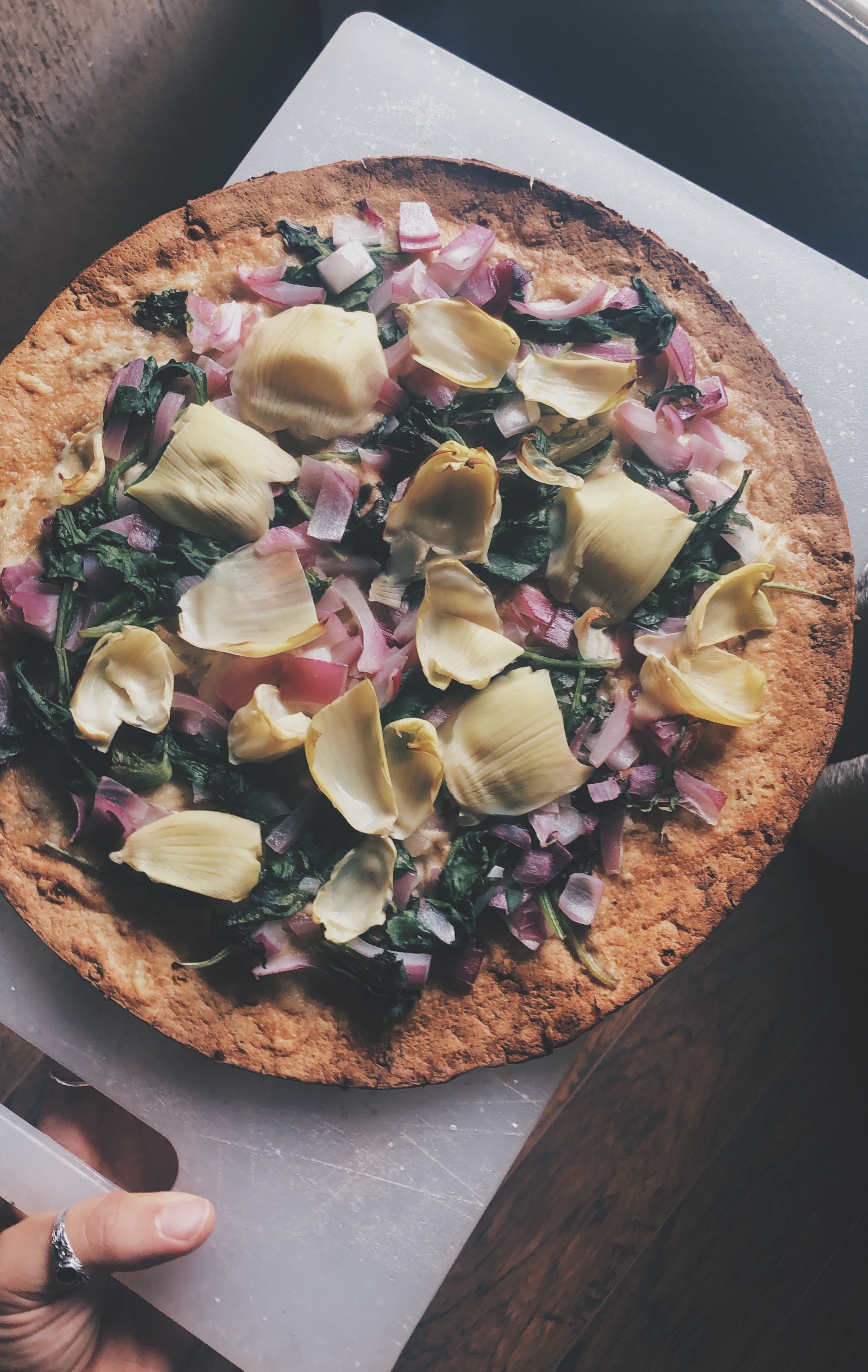 Vegan Spinach Artichoke Pizza